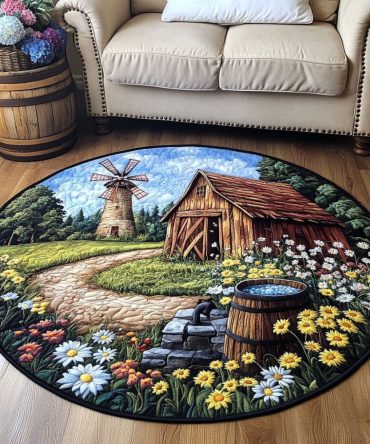 Rustic Windmill Path Quilted Round Mat