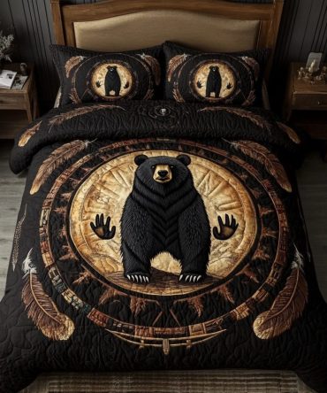 Sacred Bear Totem 3-Piece Quilted Bedding Set