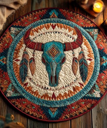 Sacred Horns Quilted Round Mat