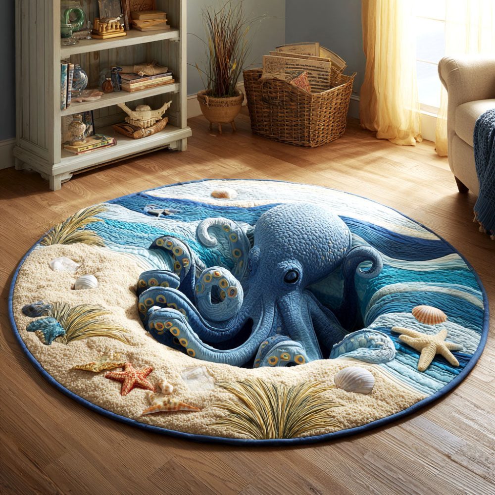 Sandy Octopus Quilted Round Mat