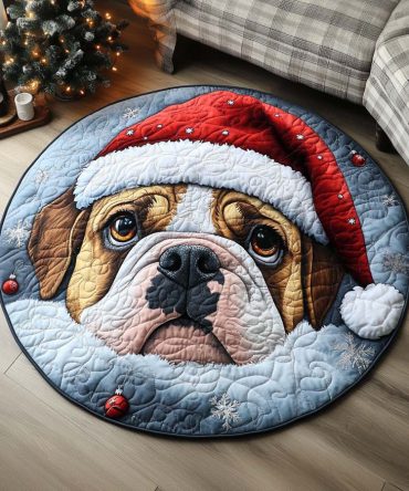 Santa Bulldog Floor Quilted Round Mat