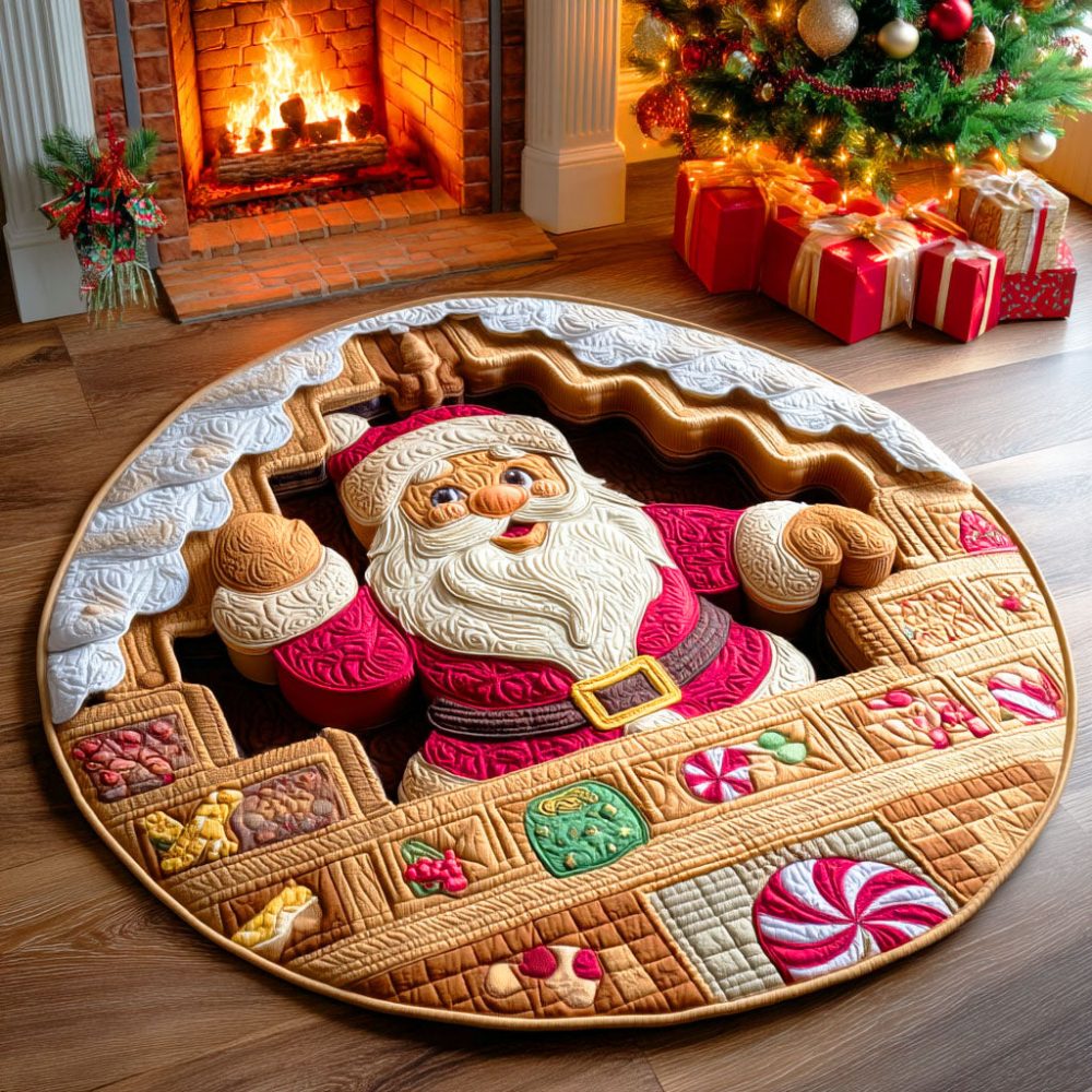 Santa Candy House Quilted Round Mat
