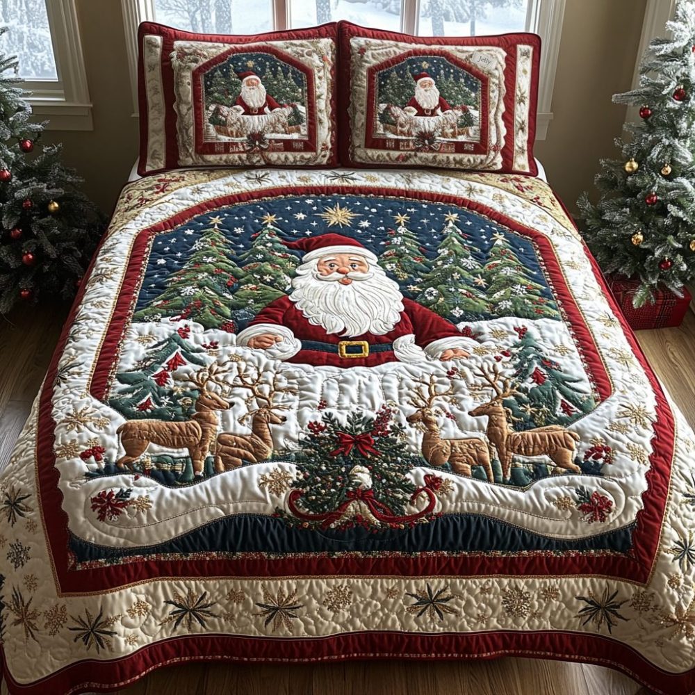 Santa Christmas Joyride 3-Piece Quilted Bedding Set