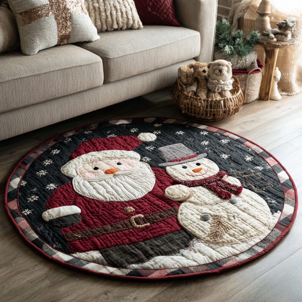 Santa Claus'S Friend Quilted Round Mat