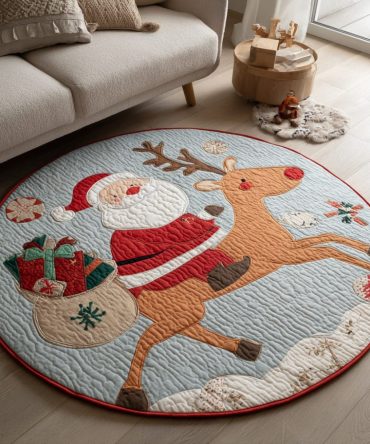 Santa Claus'S Ride Quilted Round Mat