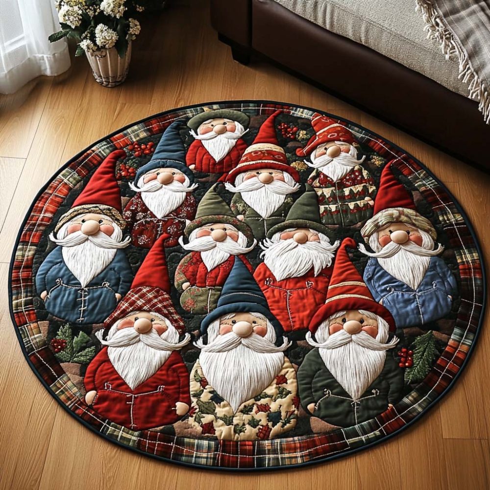 Santa Gathering Quilted Round Mat