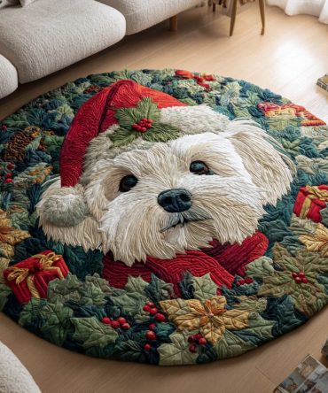 Santa Maltese Dog Quilted Round Mat