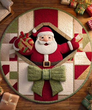 Santa Present Joy Quilted Round Mat