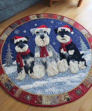 Santa Schnauzer Night Quilted Round Mat