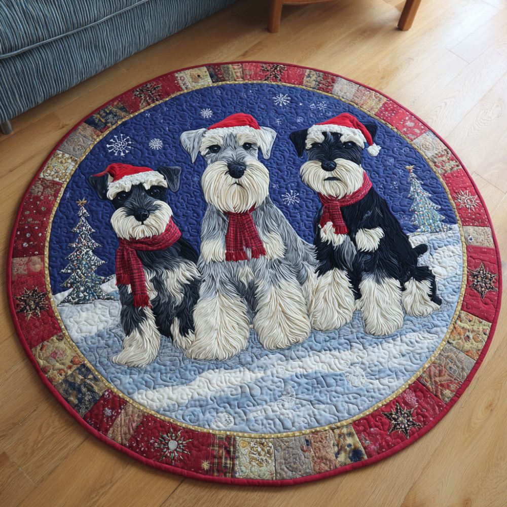 Santa Schnauzer Night Quilted Round Mat