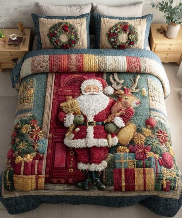 Santa Warm Welcome 3-Piece Quilted Bedding Set