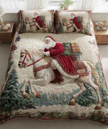 Santa White Horse 3-Piece Quilted Bedding Set