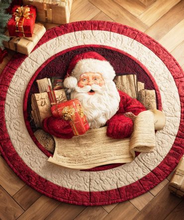 Santa Wrapped Gift Quilted Round Mat