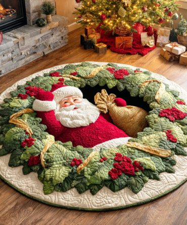 Santa Wreath Quilted Round Mat