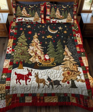 Santa'S Night Sleigh Ride 3-Piece Quilted Bedding Set