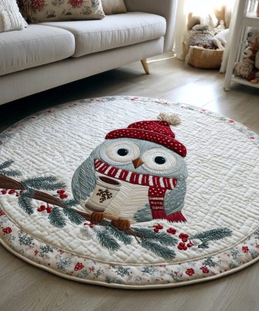 Scarf Owl Warmth Quilted Round Mat