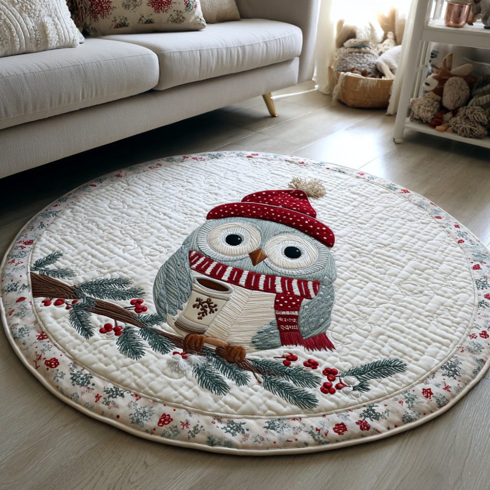 Scarf Owl Warmth Quilted Round Mat