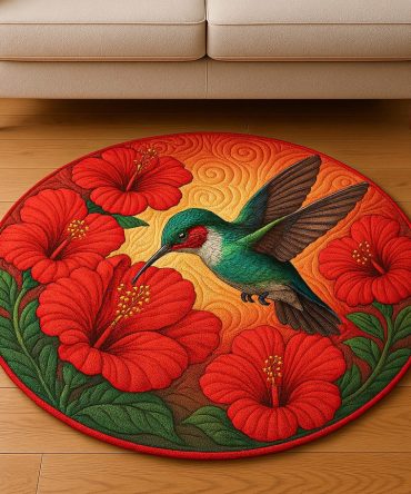 Scarlet Hibiscus Quilted Round Mat
