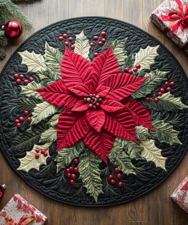 Scarlet Holiday Bloom Quilted Round Mat