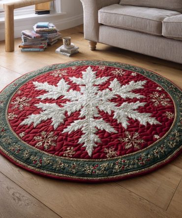 Scarlet Snowflake Echo Quilted Round Mat