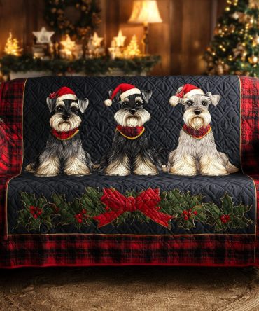 Schnauzer Holiday Crew Quilted Sofa Cover