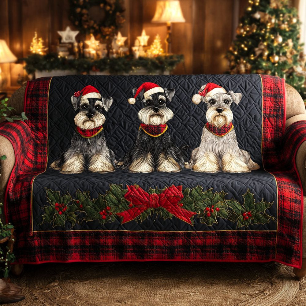 Schnauzer Holiday Crew Quilted Sofa Cover