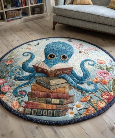 Scholarly Octopus Quilted Round Mat