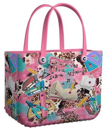 Vibrant Math & Science Print Tote Bag - Stylish Pink Shoulder Bag For Students & Teachers