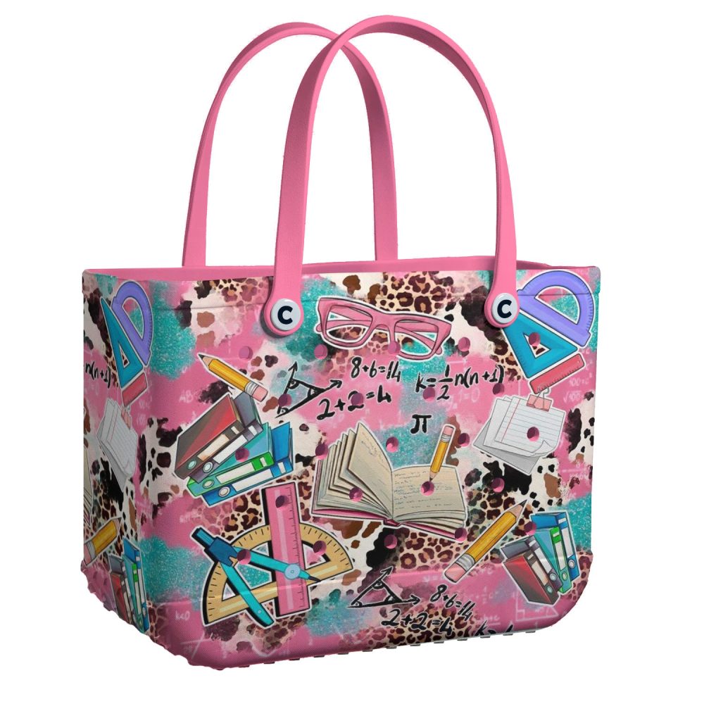 Vibrant Math & Science Print Tote Bag - Stylish Pink Shoulder Bag For Students & Teachers