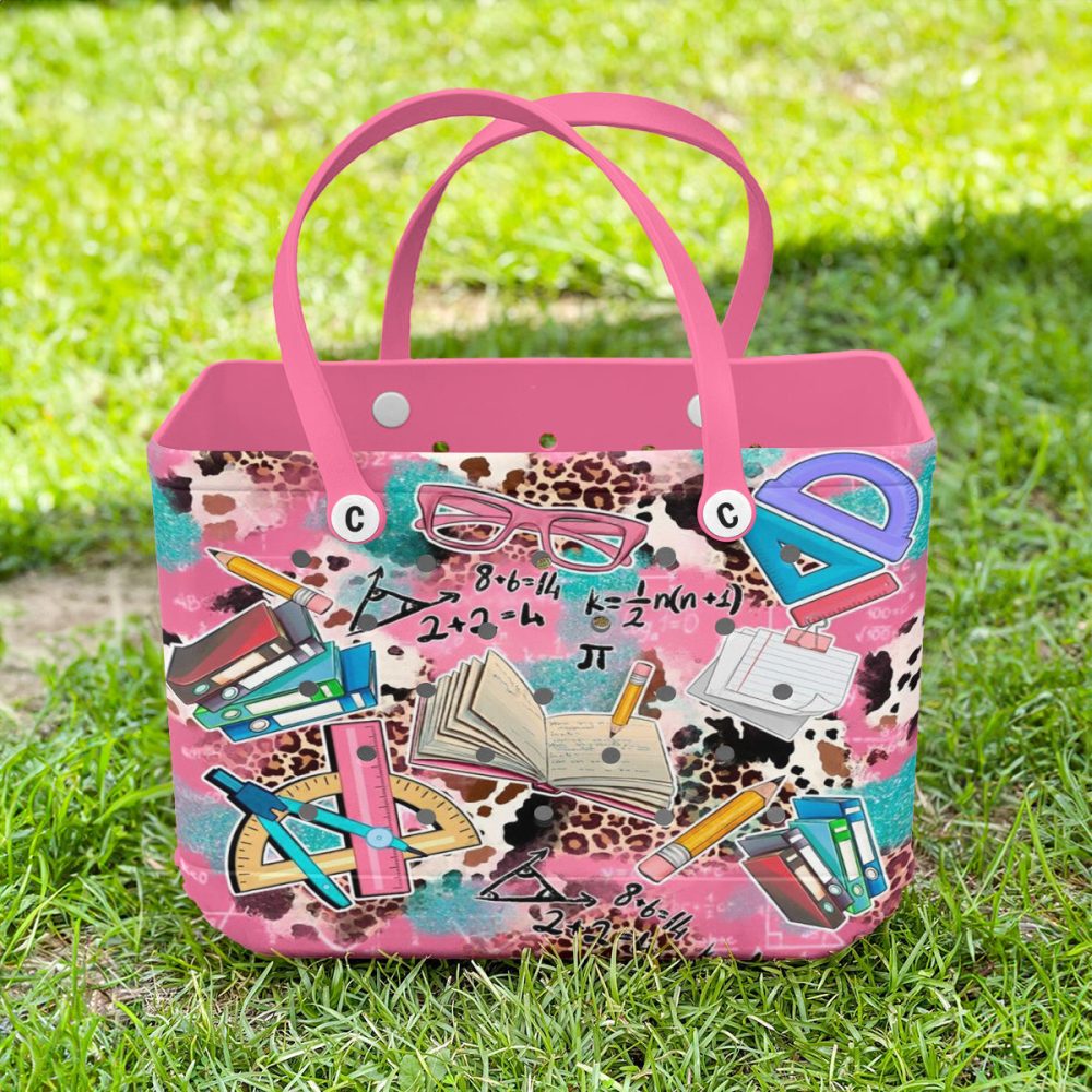 Vibrant Math & Science Print Tote Bag - Stylish Pink Shoulder Bag For Students & Teachers - Image 3