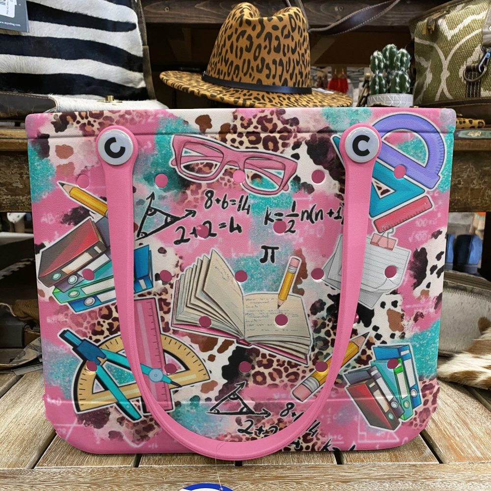 Vibrant Math & Science Print Tote Bag - Stylish Pink Shoulder Bag For Students & Teachers - Image 6