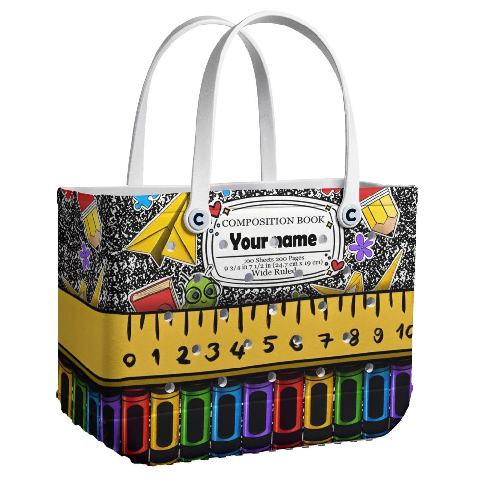 Personalized School Themed Tote Bag - Customizable Name & Colorful Design