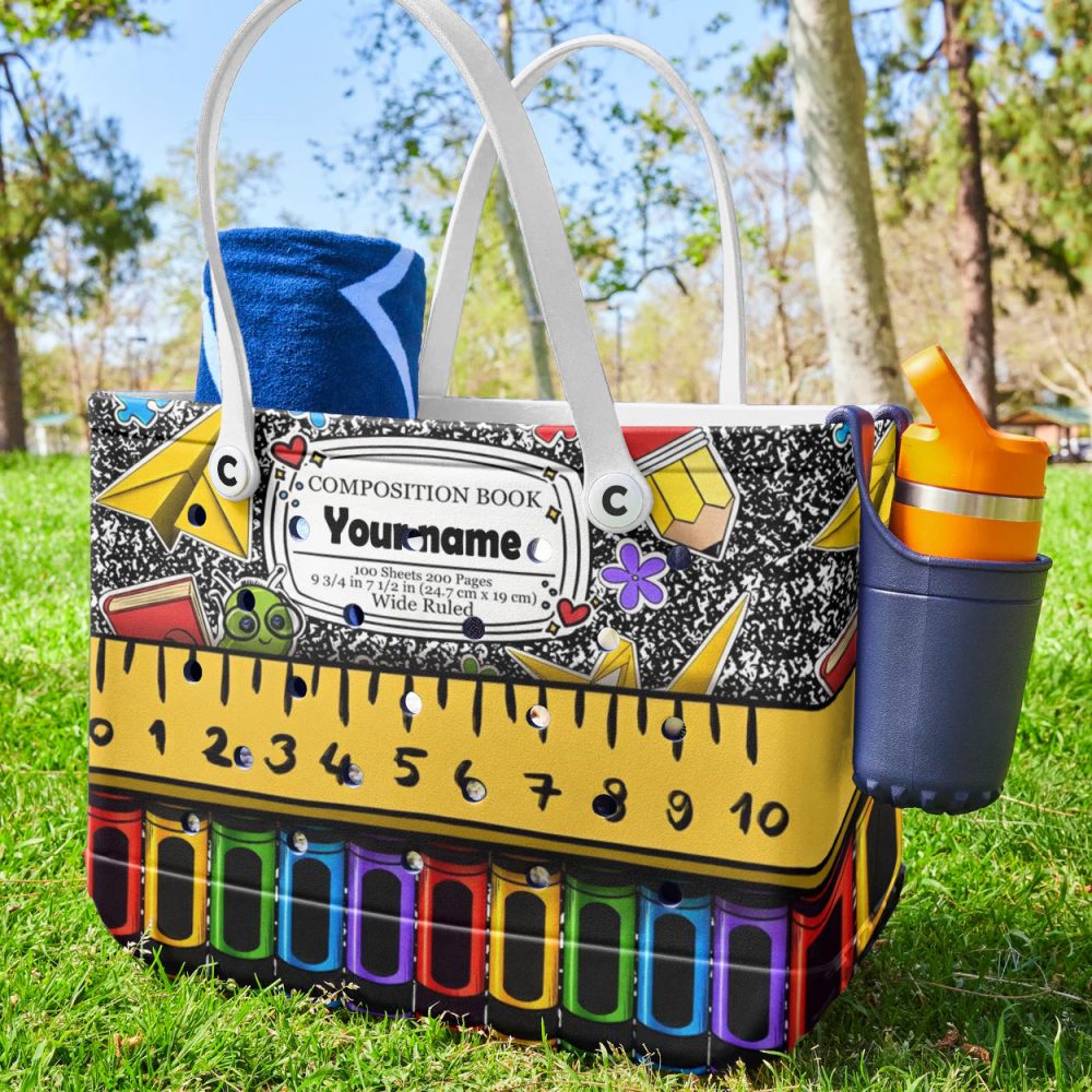 Personalized School Themed Tote Bag - Customizable Name & Colorful Design - Image 3