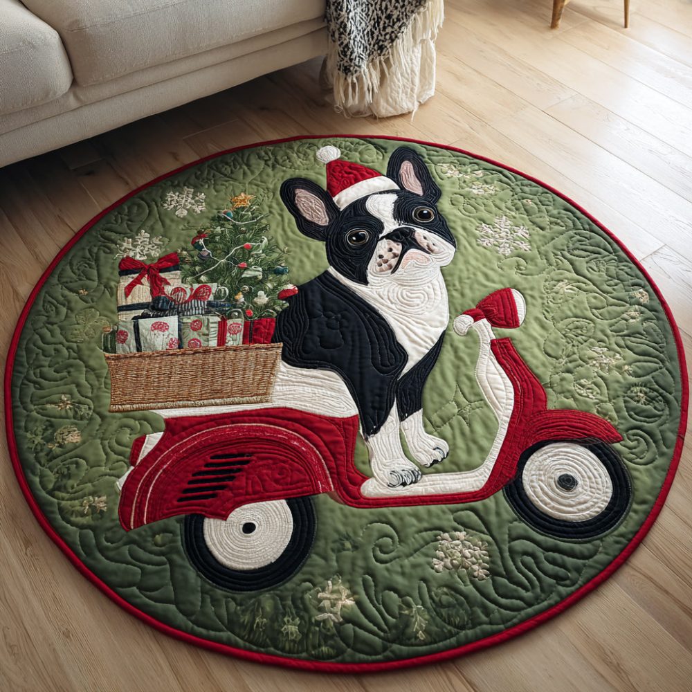 Scooter Bulldog Quilted Round Mat