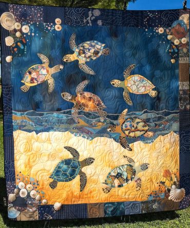 Sea Turtle Mingle Quilted Blanket