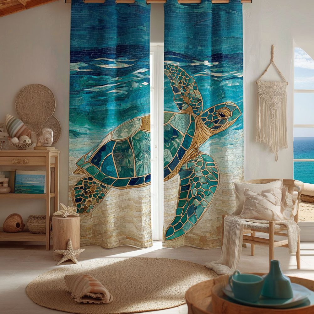 Sea Breeze Turtle Quilted Curtains