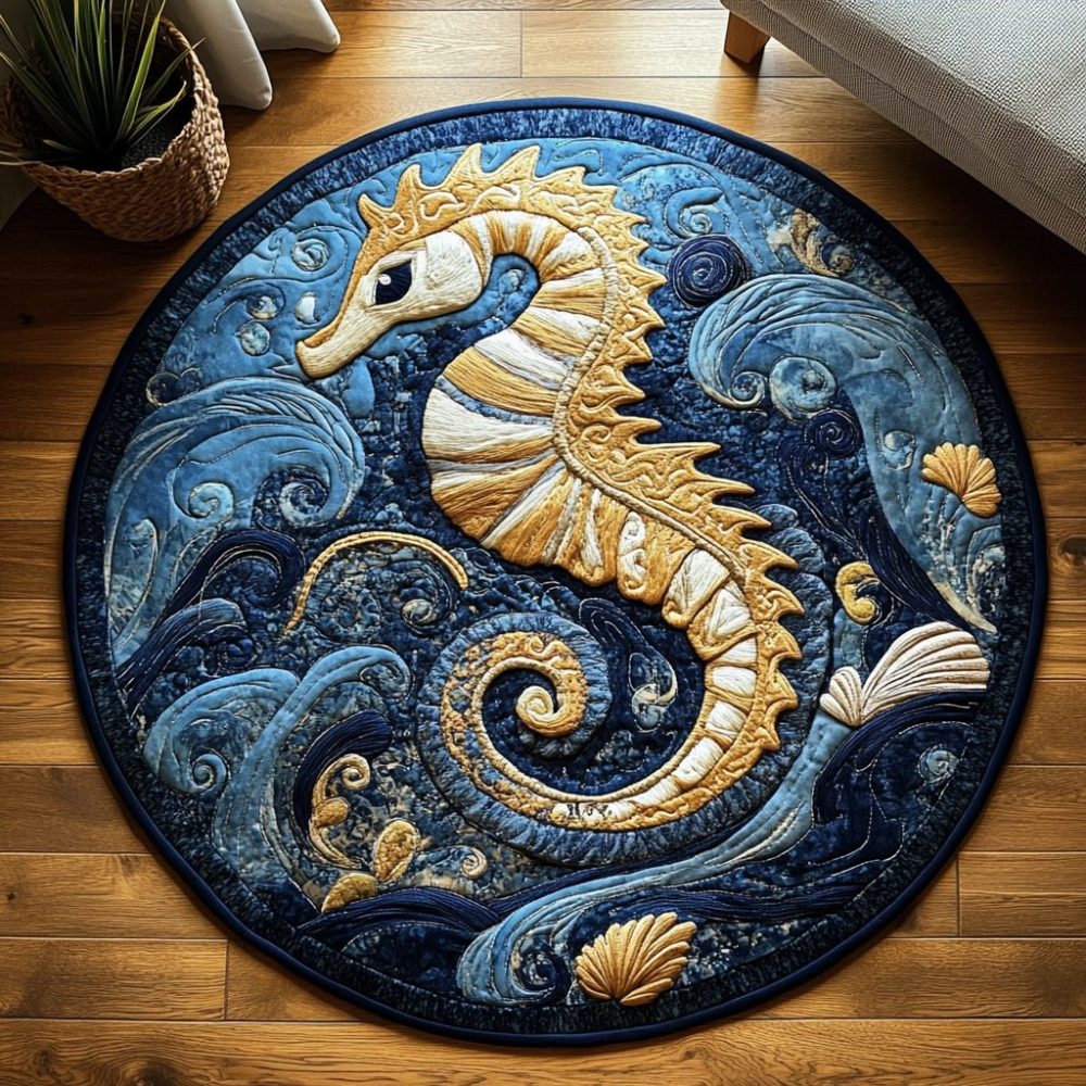 Sea Horse Charm Quilted Round Mat