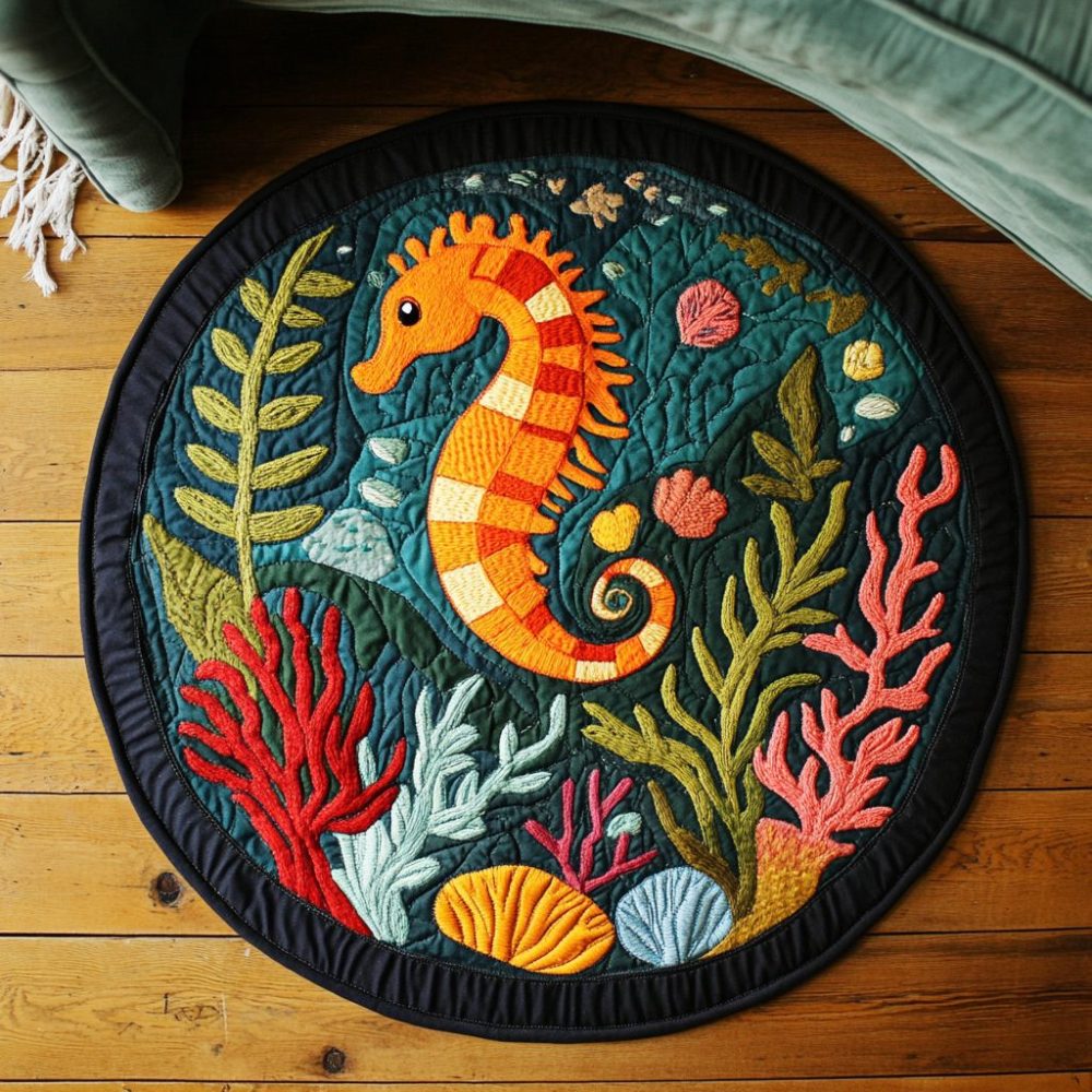 Sea Horse Journey Quilted Round Mat