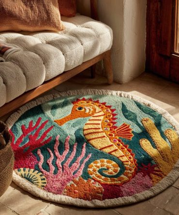 Sea Horse Wave Quilted Round Mat