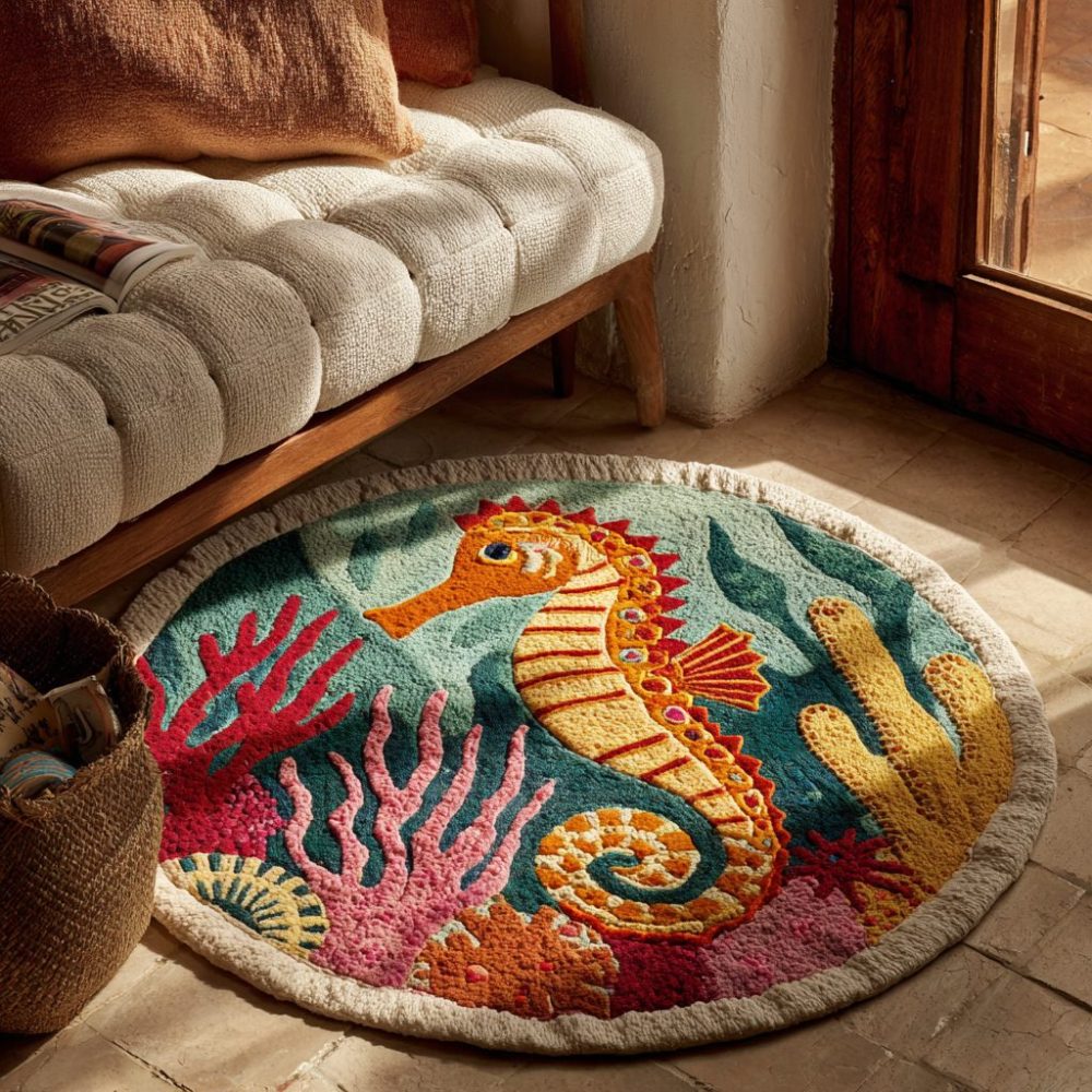 Sea Horse Wave Quilted Round Mat