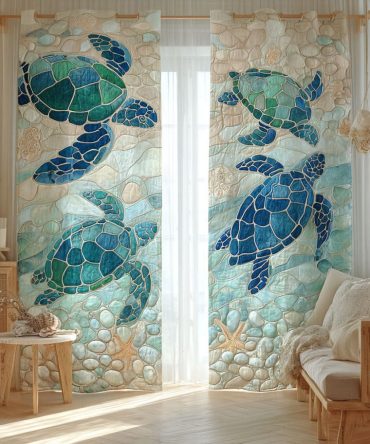 Sea Stone Turtles Quilted Curtains