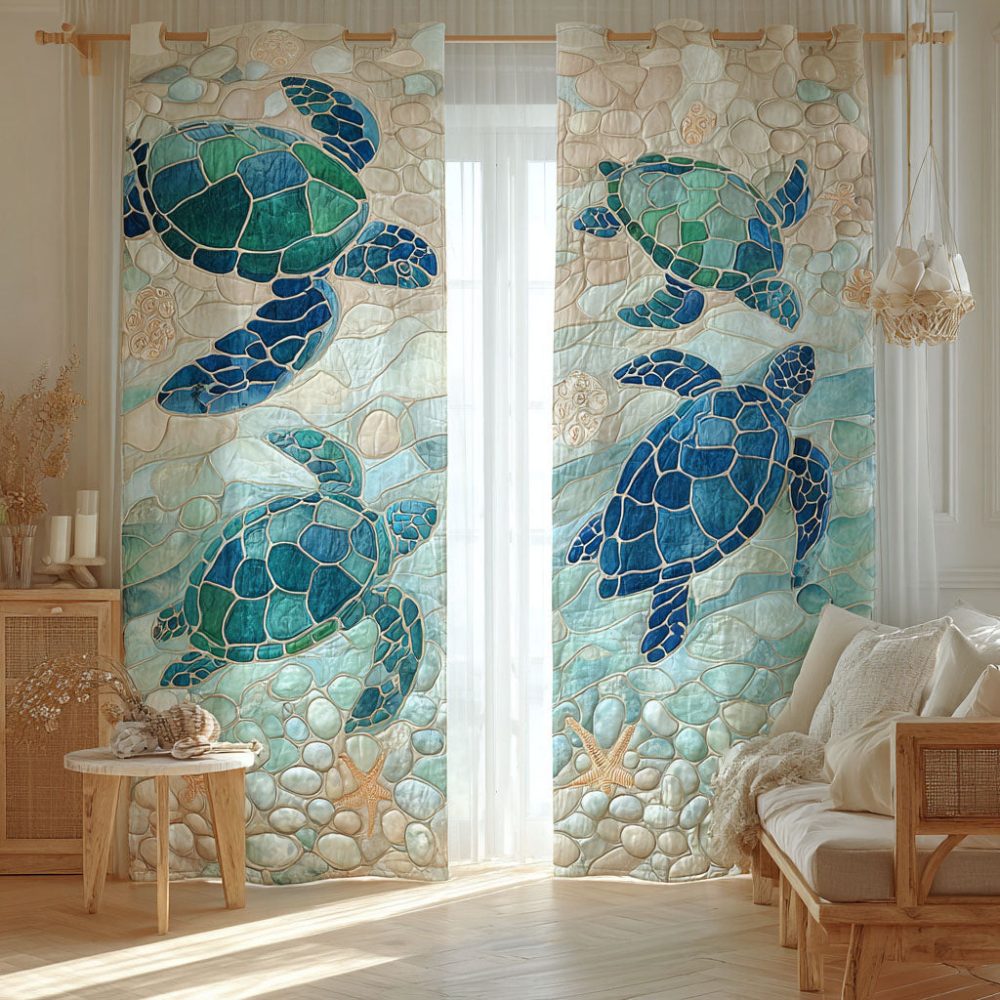 Sea Stone Turtles Quilted Curtains