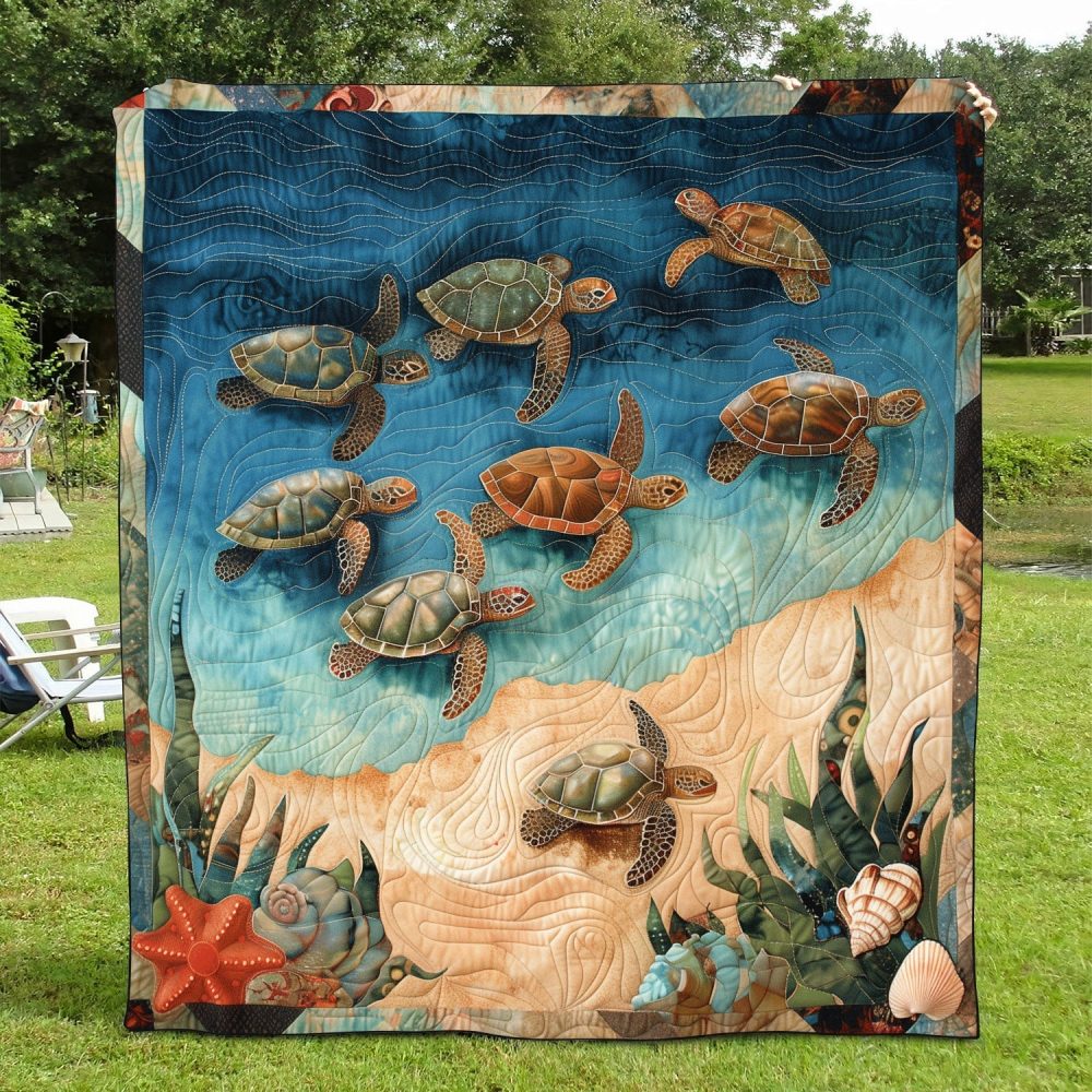 Sea Turtle Oasis Quilted Blanket - Image 2