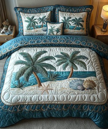 Seashells Palm 3-Piece Quilted Bedding Set