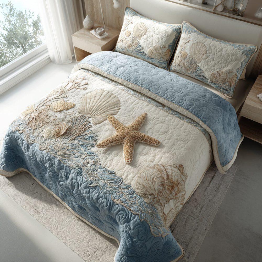 Seaside Ocean 3-Piece Quilted Bedding Set