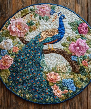 Serenade Of The Peacock Quilted Round Mat