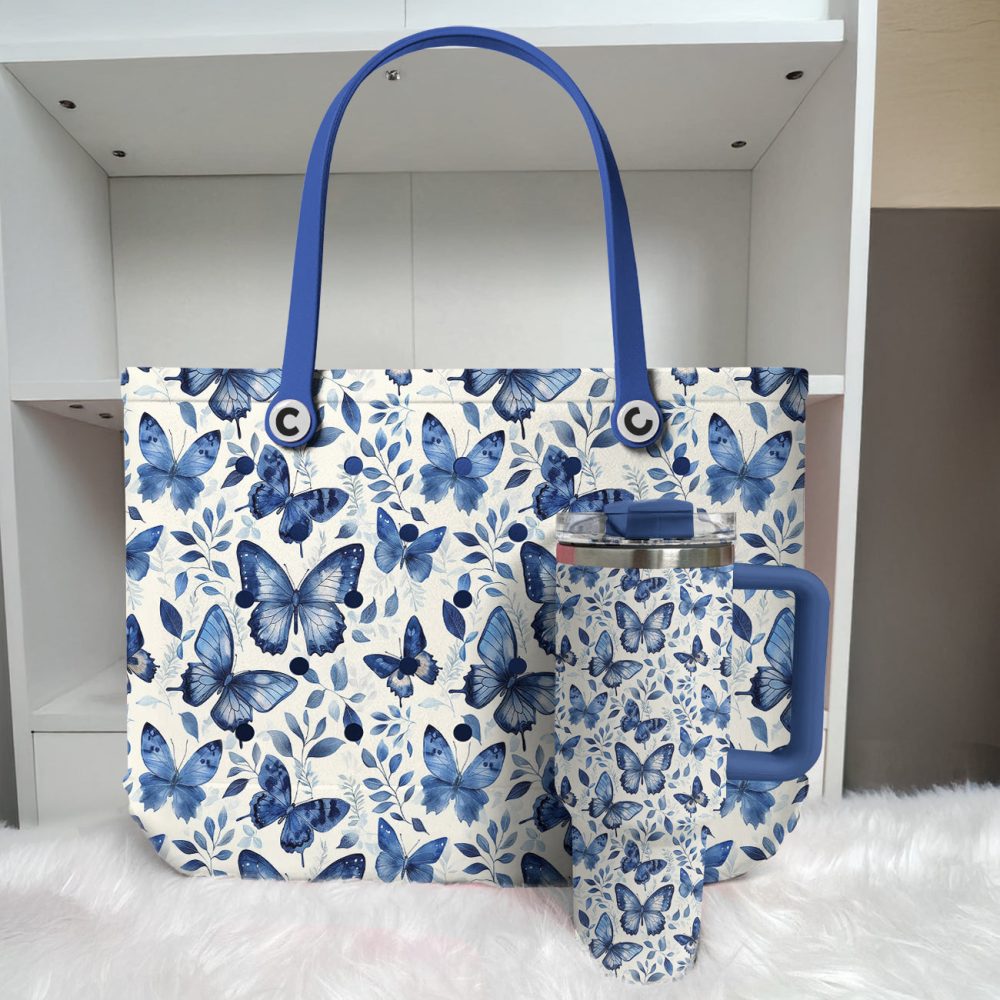 Stylish Blue Butterfly Tote Bag - Eco-Friendly, Spacious & Durable For Everyday Use - Image 2