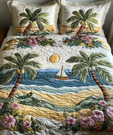 Serene Palm Island 3-Piece Quilted Bedding Set