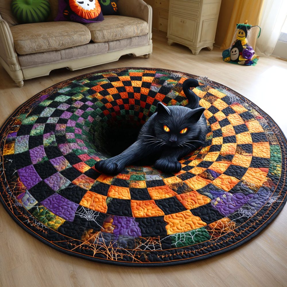 Shadow Cat Quilted Round Mat