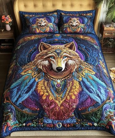 Shadow Wolf 3-Piece Quilted Bedding Set
